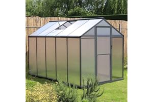 MUPATER 6'x10' Polycarbonate Greenhouse Kit with Sliding Lockable Door for Outdoor, Walk-in Backyard Green House with Aluminum Frame & Adjustable Roof Vent, Garden, Patio, Lawn, Gray
