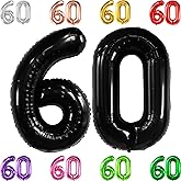 KatchOn, Big Black 60 Balloon Numbers - 40 Inch | Foil 60 Birthday Balloons For Birthday Decorations | 60 Balloon For Anniversary Decorations | Black Party Decoration