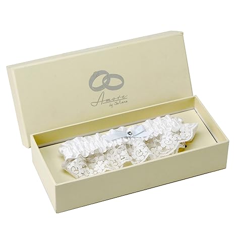 Amore Strumpfband für die Hochzeit, aus weißer Spitze und Satin