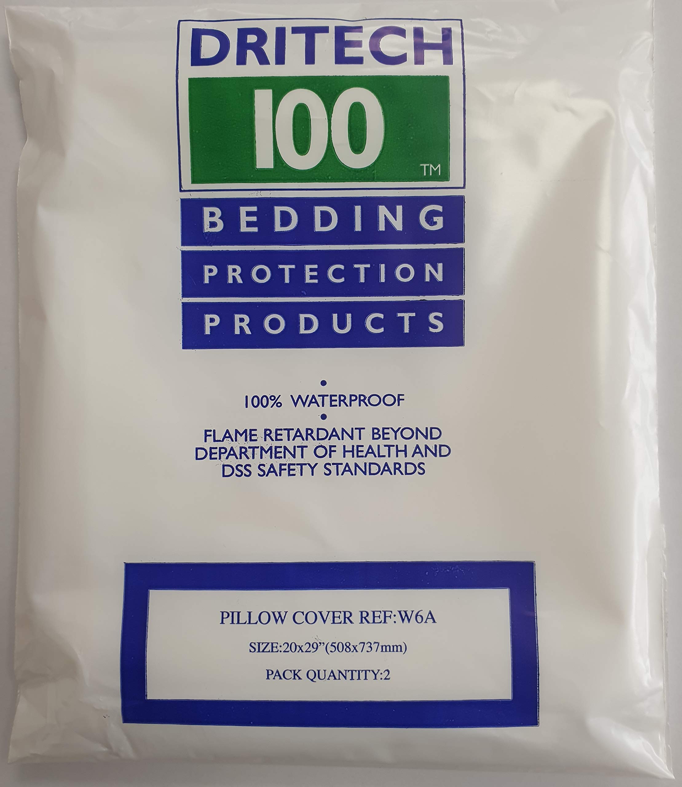 Kozee Komforts Dri-Tech Bed Protection Range - 100% Waterproof, Fire Retardant, and Easy to Clean - Ideal for Home, Hospital, and Nursing Homes - Pillow Case Cover - Pack of 2