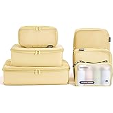 6 Set Compression Packing Cubes for 7–14 Day Travel, Durable Nylon Oxford Luggage Organizers with IP6X Waterproof Toiletry Bag, Expandable Suitcase Packing System (Bright Yellow)