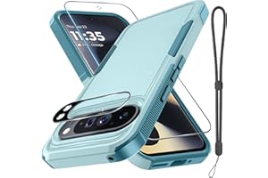 RMOCR Case for Google Pixel 9 Pro XL, Full Body Heavy Duty Rugged Shockproof Protective Phone Cover with Lanyard Strap, Tempered Glass Screen Protector and Camera Lens Cover, Mint Green
