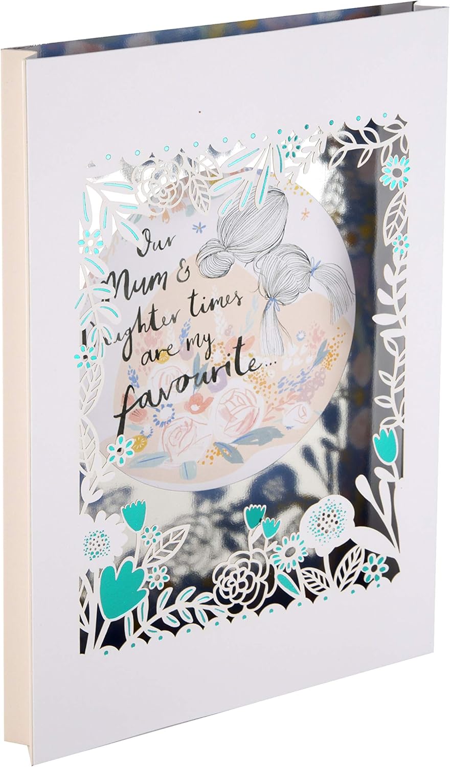 Hallmark Mothers Day Card for Mum 3D & Pop Up, From Daughter, Floral Frame Box Design, White Turquoise, Blue, Green, Silver