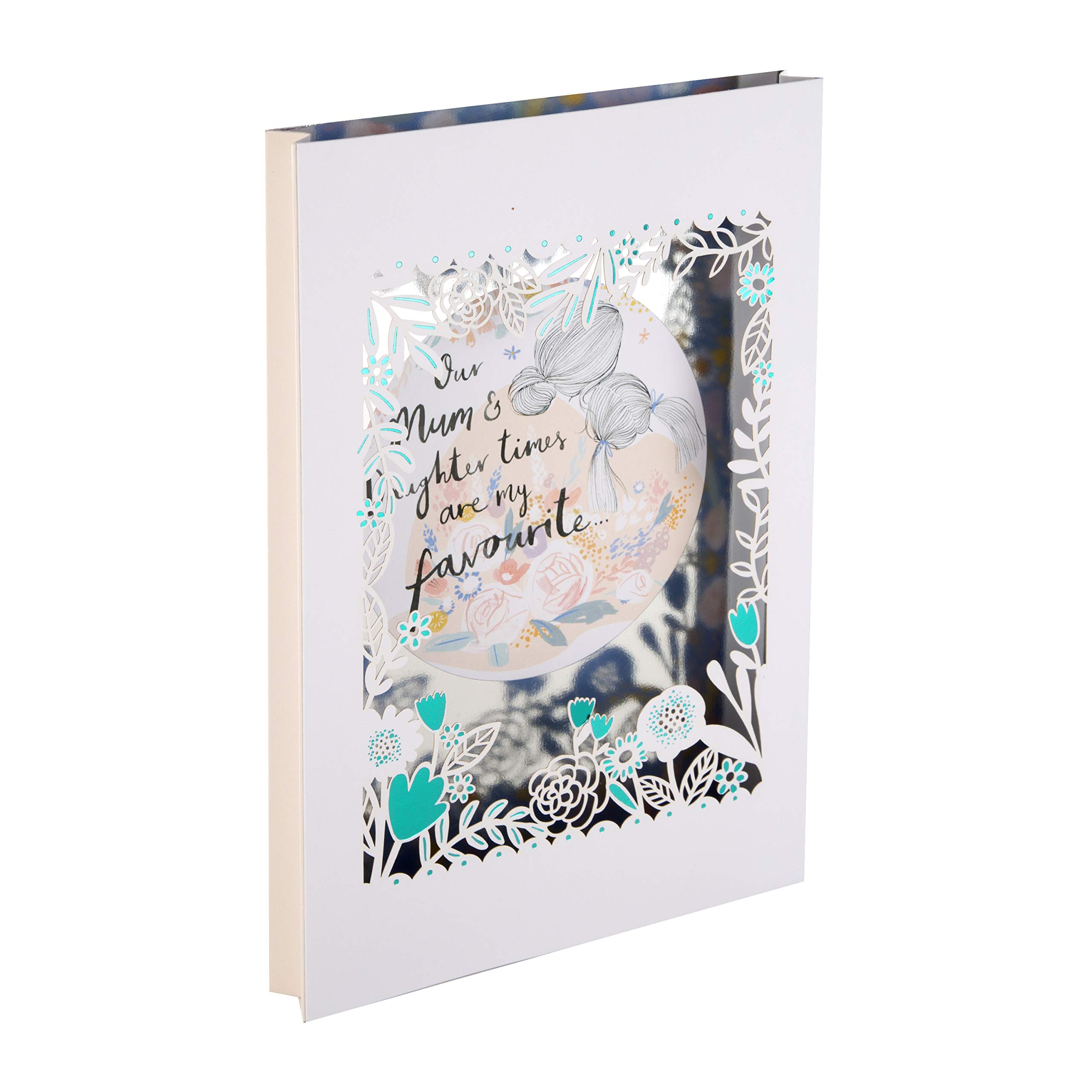 Hallmark Mothers Day Card for Mum, 3D & Pop Up, From Daughter, Floral Frame Box Design, White Turquoise