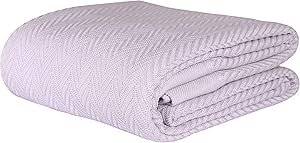 Threadmill Home Linen 100% Cotton Blanket Herringbone Soft Breathable Full/Queen Size Lilac