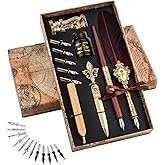 Hethrone Feather Pen and Ink Set Calligraphy Fountain Dip Pens | Complete with matching ink bottle, smooth writing nibs, ideal for hand lettering &amp; calligraphy creation