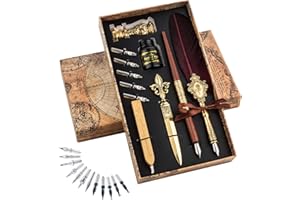 Hethrone Feather Pen and Ink Set - Quill Pens Calligraphy Pen Set Fountain Dip Pen