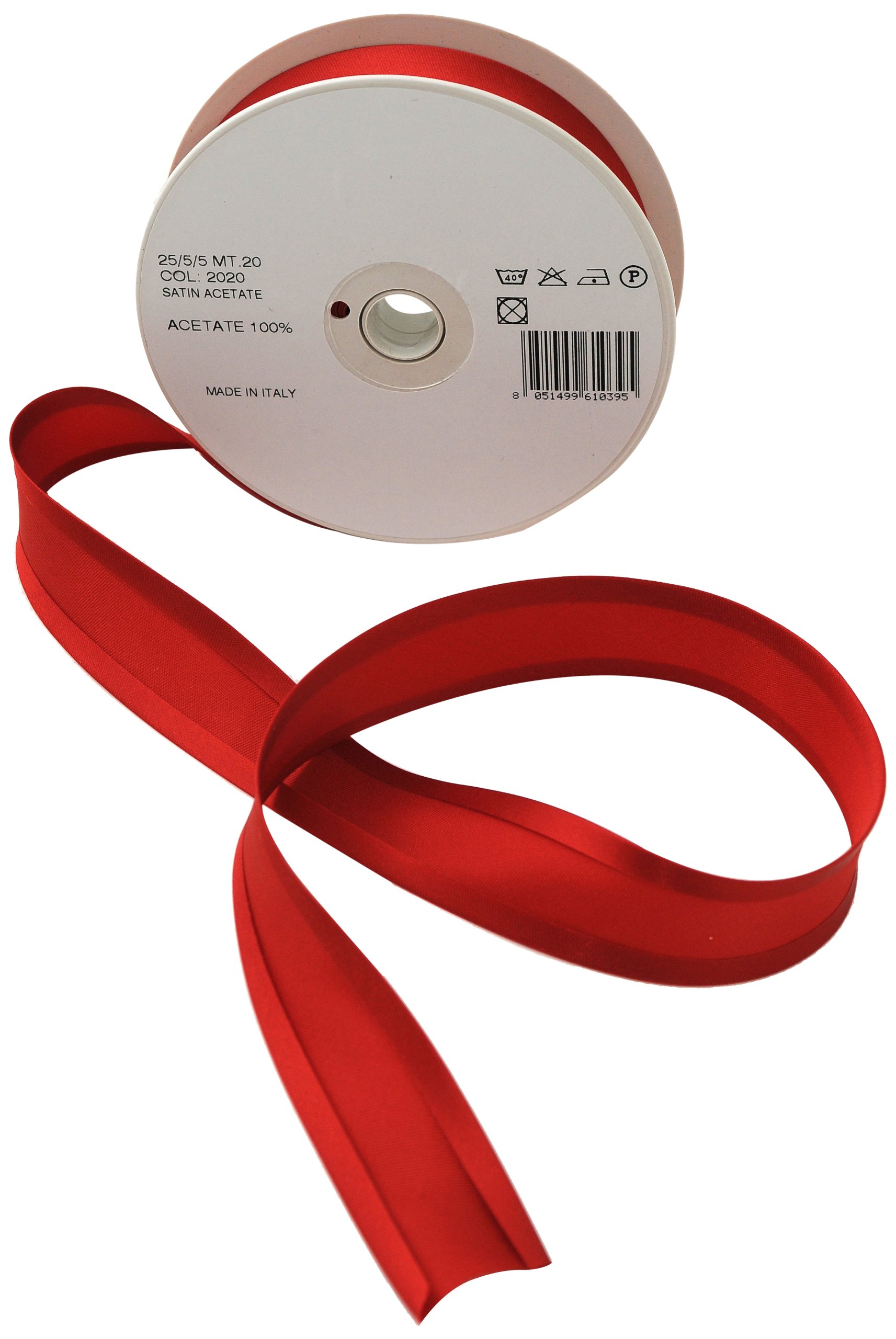 Inastri Trimz Acetate Satin Bias Binding Tape, 25mm Width, Red (Color 2020) – Silky Double-Fold Edging for Dressmaking, Bridal & Crafts