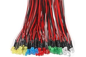 DIITAO 100pcs 5 Colors DC 12V LED Lights Emitting Diodes Pre Wired 5mm (20pcs x 5 Colors) Assorted Kit Small LED Lamps Red Yellow Blue White Green