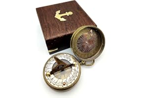 OCEAN REPLICAS – Handcrafted Vintage Brass Sundial & Compass with Engraved Sundial Bird Design, Portable Travel Compass in Elegant Wooden Gift Box