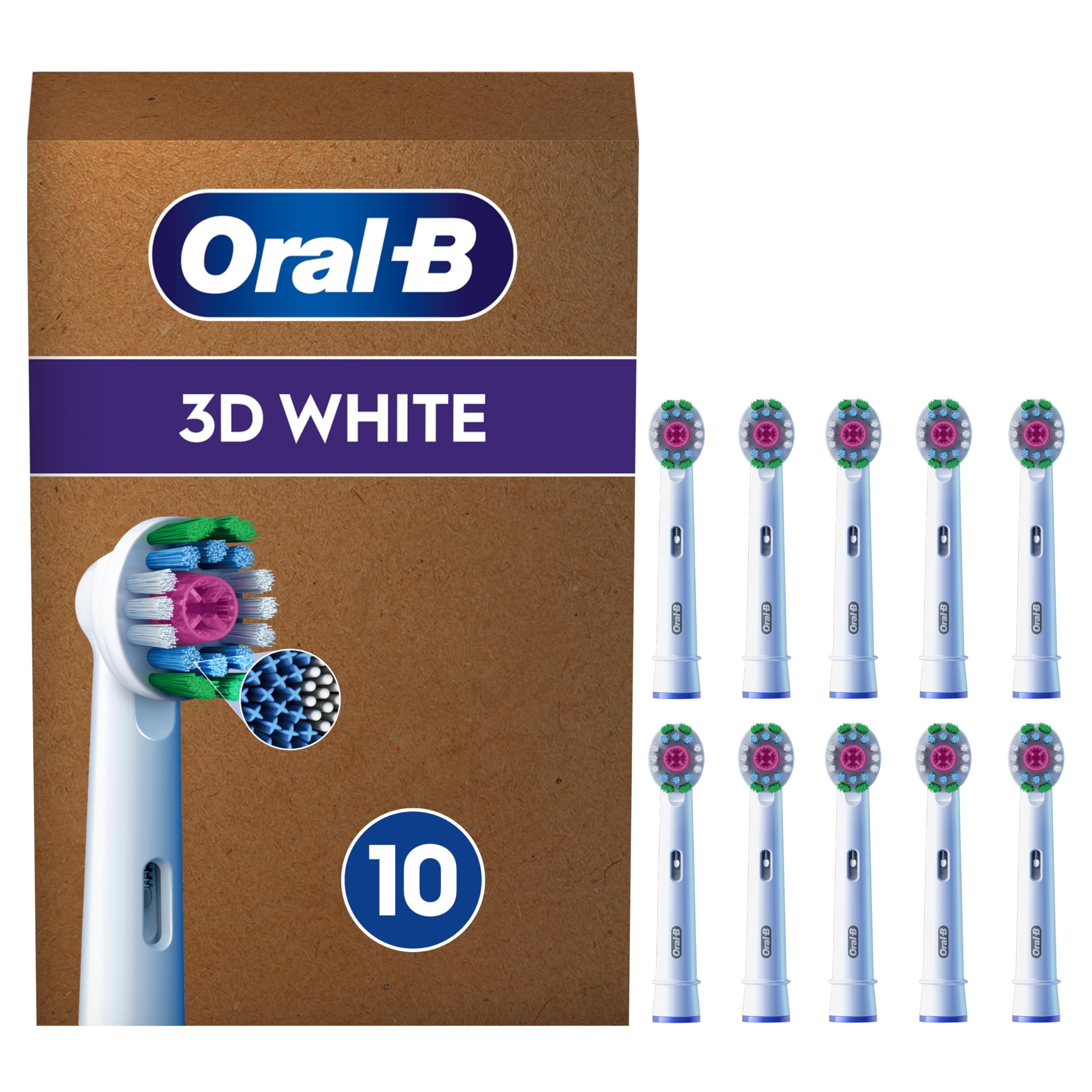 Oral-B Pro 3D White Original Electric Toothbrush Heads, Pack of 10, Suitable for Mailbox, Oral B Replacement Toothbrush Head with Polishing Cup for Teeth Whitening