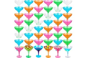 Faytark 48 Pcs Plastic Margarita Glasses 12OZ/350ML Multicolor Stemmed Cocktail Cup Classic Unbreakable Cups for Birthday Wed