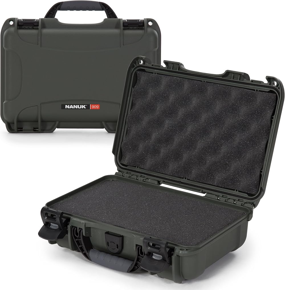NANUK 909 Protective Case Olive NK-7 Resin Waterproof Custom Foam Insert 32cm