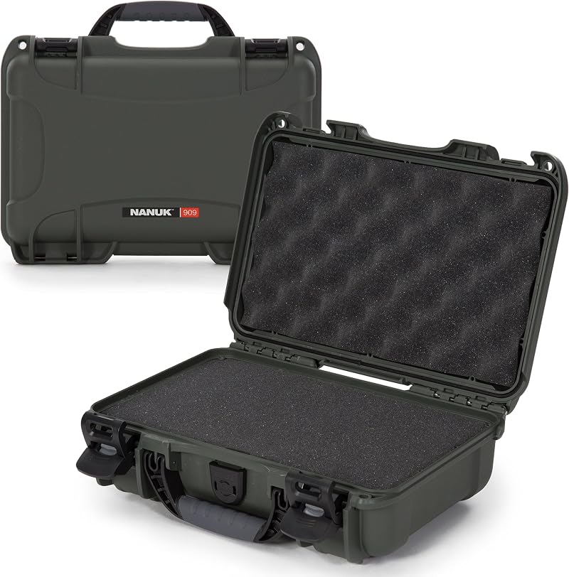 NANUK 909 Protective Case Olive NK-7 Resin Waterproof Custom Foam Insert 32cm