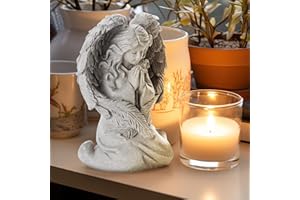 INLOMEM Praying Angel Figurine, Sculpted Hand-Painted Figurine, Angel Wings Statue for Home Decor or Garden, First Communion Gifts for Girls, Religious Gifts for Women (Gray)