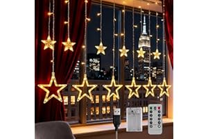 Christmas Curtain Lights Indoor with 12 Stars 138 LE, Christmas Decorations Window Light 8 Flashing Modes, for Outdoor Bedroo
