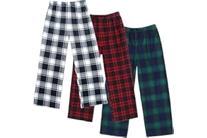 Ekouaer Boys 3 Pack Plaid Lounge Pants with 2 Pockets
