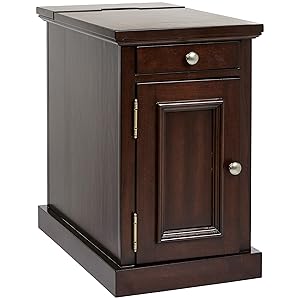 Ball & Cast Harriet Wood End Table with Drawer, Cabinet, and Built-in Power Strip, Roasted Brown