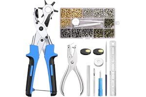 Kamtop Leather Hole Punch Set - 240 Pcs Leather Double Cap Rivets with Heavy Duty Punch Plier and Belt Hole Puncher, Revolving Rivets Tool Kit for Belt, Shoes, Fabric