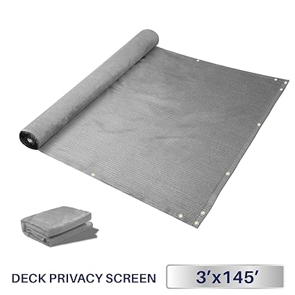 3 x 145, Solid Grey: Windscreen4less Deck Privacy Screen for Backyard, Patio, Balcony, Pool, Porch, Railiing, Gardening, Fence Shield Rails Protection Gr