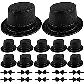 12 Pcs Top Hats Adult Glitter Top Hats with 12 Pcs Bow Ties, Glitter Plastic Disco Party Hat for New Year’s Eve 2026 Shiny Magician Top Hat Magician Birthday Wedding Cosplay Party Supplies(Black)