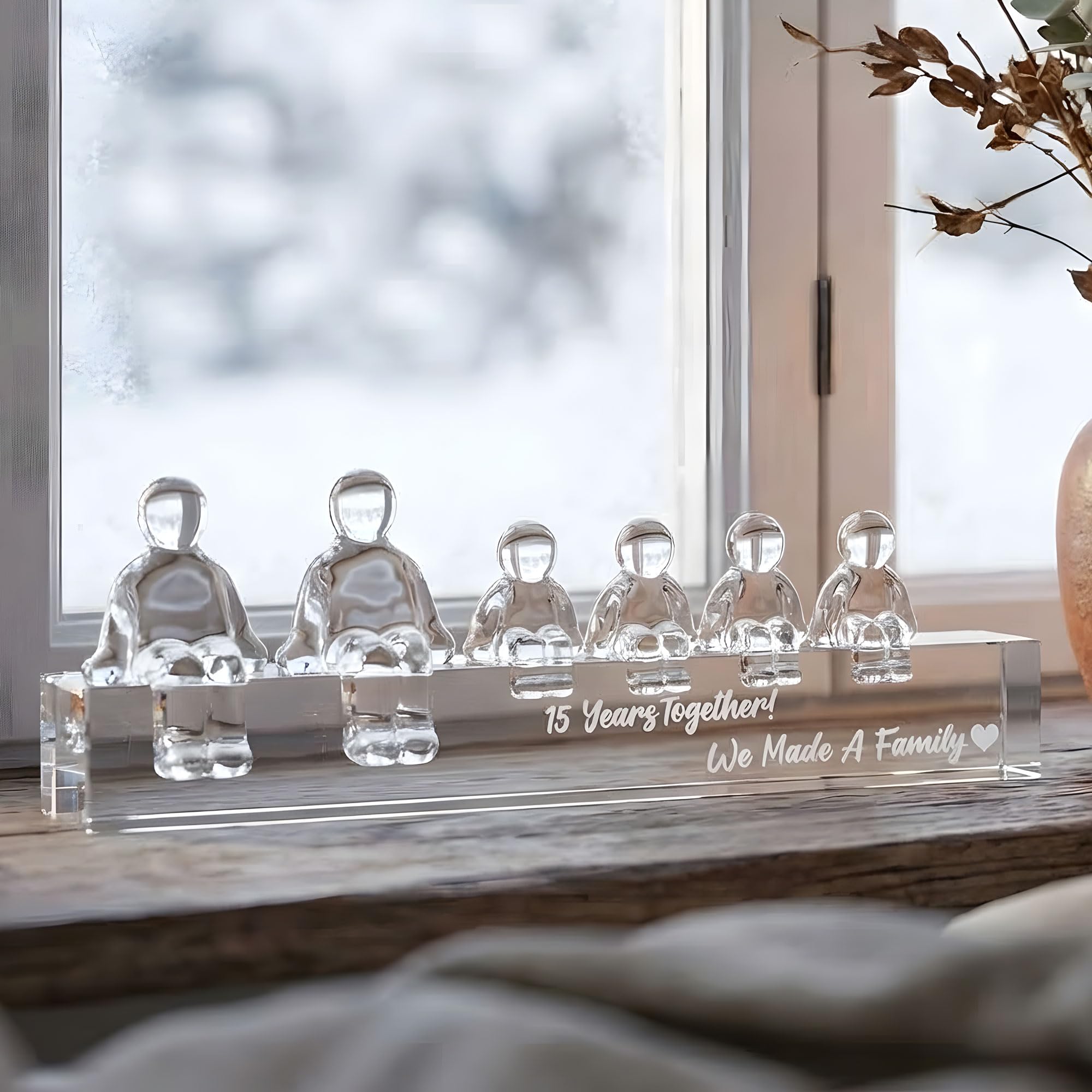 Ornalrist Crystal 15th Anniversary Wedding Gifts for Her Wife, Keepsake for Him Husband 15 Years Together We Made A Family Glass Decoration (4 Children)