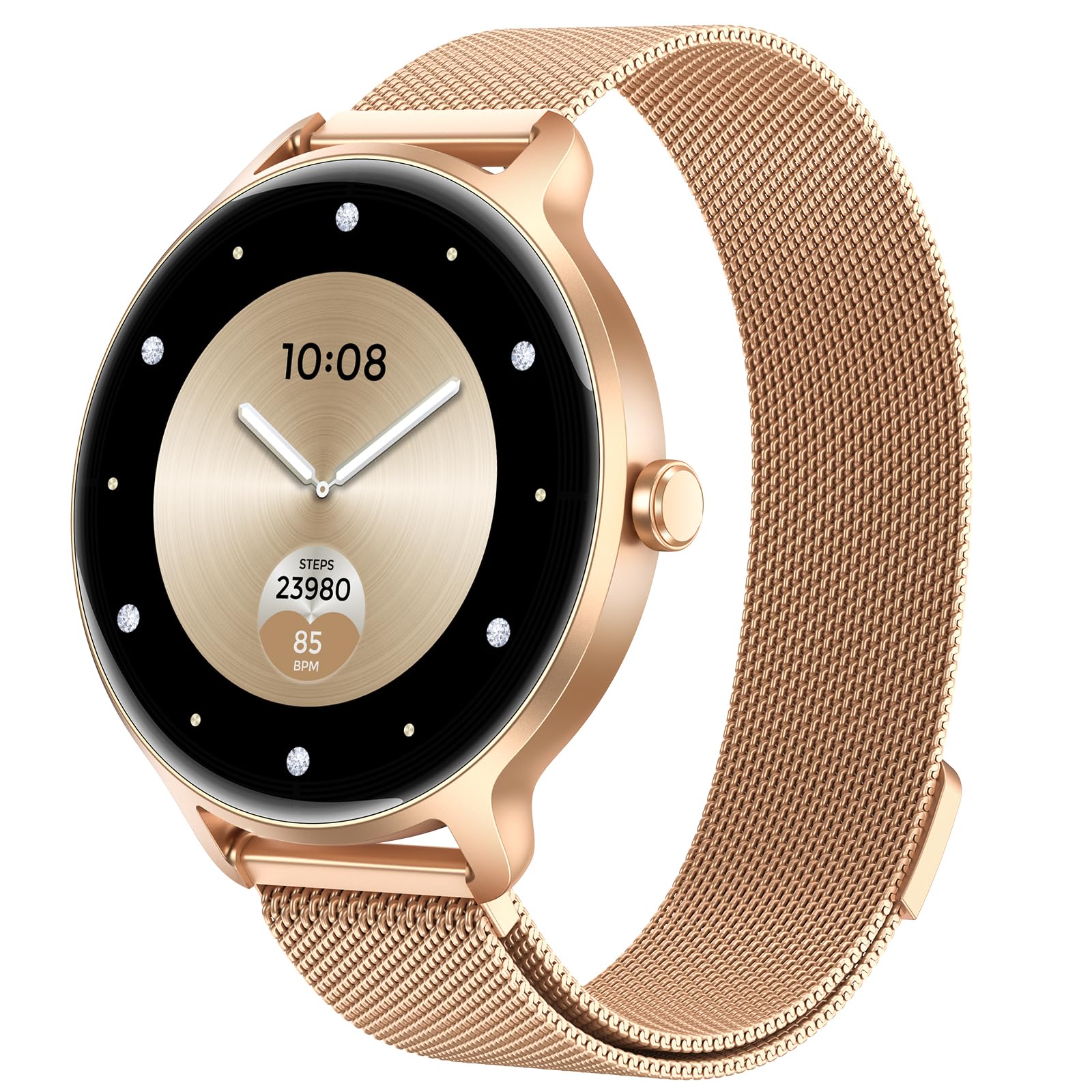 Smartwatch Damen Rund, 1.27" AMOLED Smart Watch mit Telefonfunktion, Fitnessuhr mit Pulsuhr Schlafmonitor Schrittzähler, 120+ Sportmodi Sportuhr IP68 Wasserdicht, Uhren Damen für Samsung iOS Android