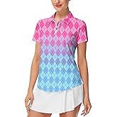 AOBUTE Women's Short Sleeve Golf Shirts Gradient 1/4 Zip Tennis Shirt