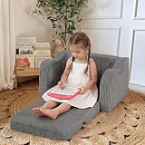 MeMoreCool Corduroy Kids Couch Sofa Folding Toddler Chair Bed Grey view 4