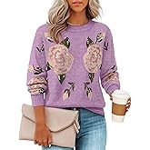 ZESICA Women's Floral Oversized Sweaters 2026 Fall Crewneck Long Sleeve Casual Chunky Knit Pullover Sweater Tops