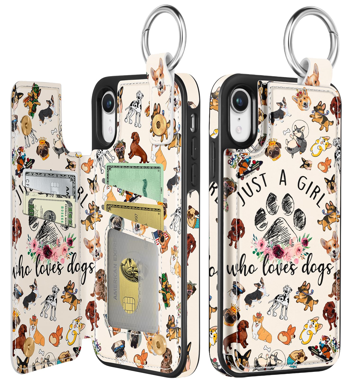 Photo 1 of Shorogyt Compatible with iPhone XR Wallet Case with Card Holder - Designer Dog Lover Pattern Kickstand Magnetic Clasp Back Flip Folio Leather Phone Covers for Women Men Girls