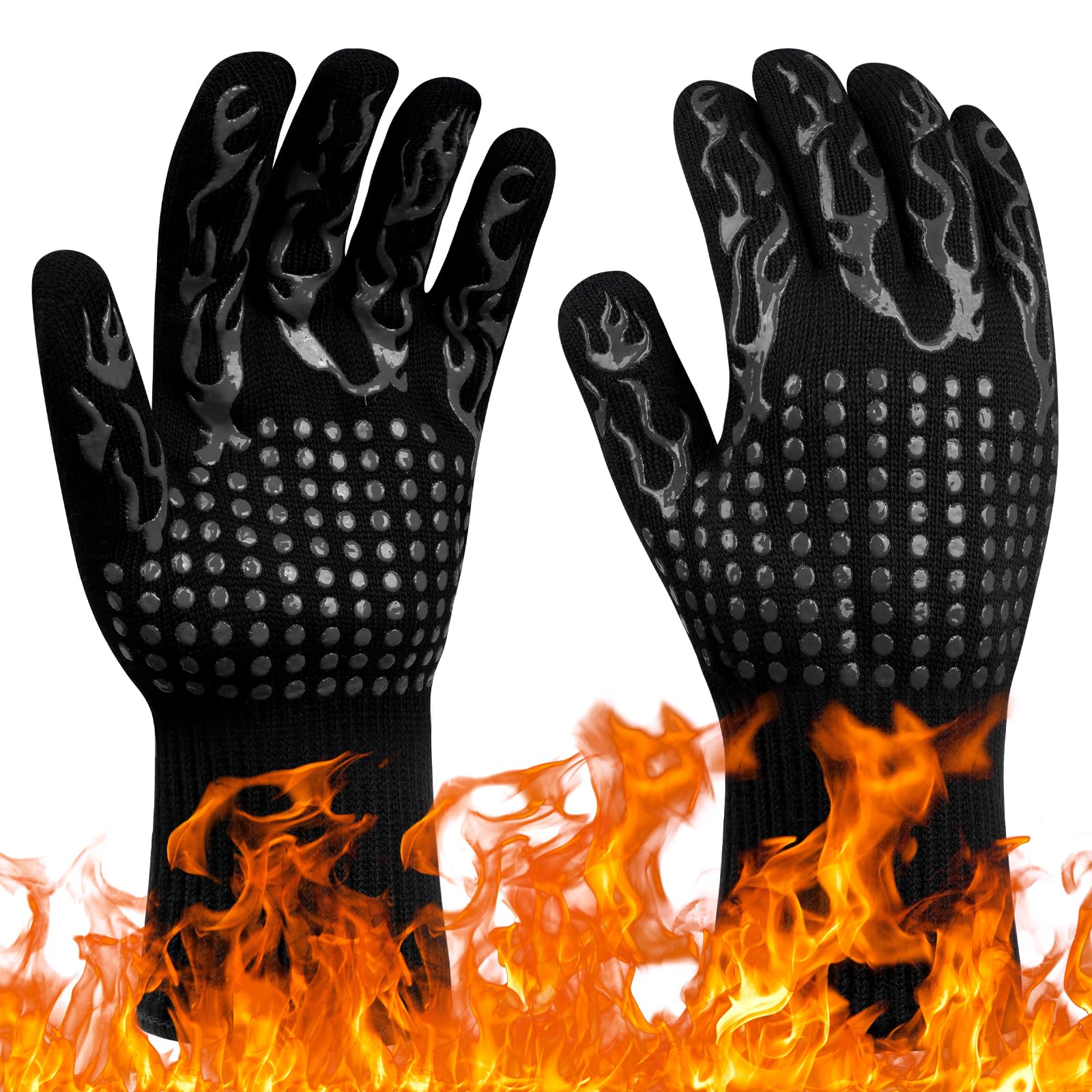 Flintronic Grill Gloves Heat Resistant Fire Resistant Oven Gloves Hand Protection Grill Gloves, 1472°F/800°C Heat Resistant Oven Gloves for Grill, Oven, Cooking, Soldering（Black）