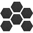 Navaris Hexagon Felt Board Tiles - Set of 6 Notice Memo Bulletin Boards with Push Pins Pack 5.9 x 7 inches (15 x 17.7 cm) - Dark Grey