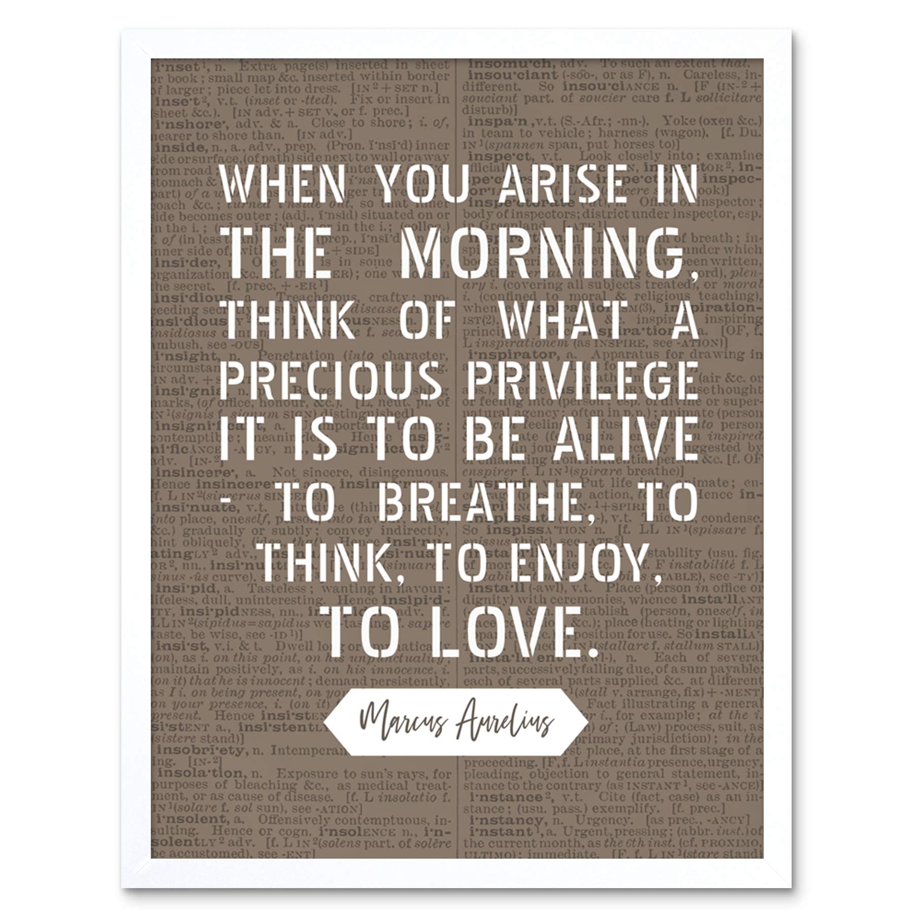 Artery8 Dictionary Inspiring Quote Marcus Aurelius Morning Precious Privilege Alive Art Print Framed Poster Wall Decor 12x16 inch