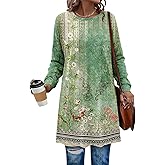 KISSMODA Women's Tunics or Tops to Wear with Leggings Short Sleeve Casual Long Tunics with Pockets T Shirts Loose S-3XL