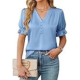 BMJL Women's Dressy Casual Satin V Neck Short Sleeve Blouse