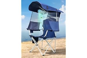 Docusvect Beach Chair with Canopy Shade and Fan – 360° Rotatable & 3-Speed Airflow, Camping Chair with Canopy and Powerful & Quiet Fan, Cup Holder, Side Pocket – Supports 330 LBS