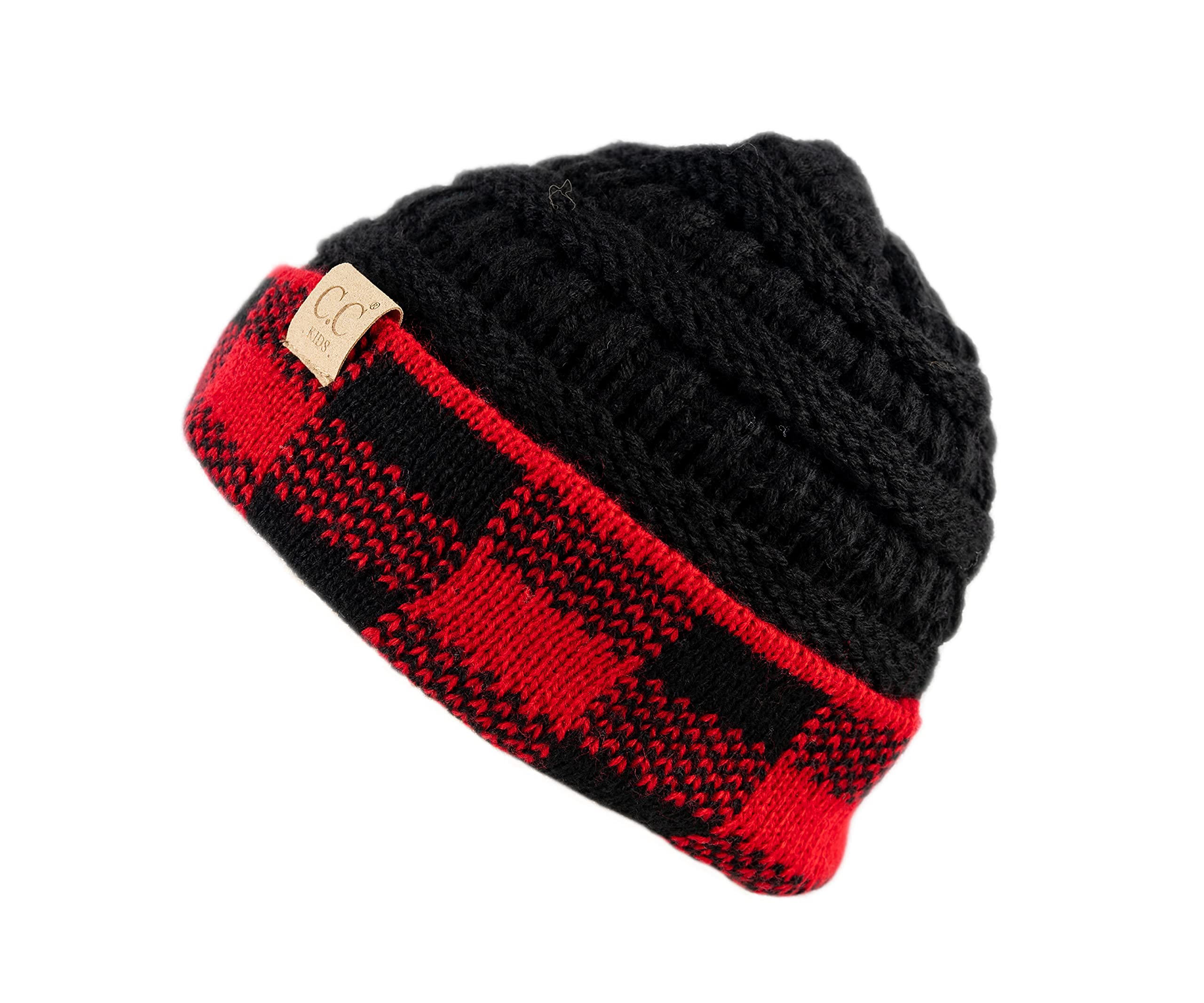 Funky Junque Kids No Pom Beanie - Buffalo Check