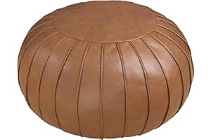 Thgonwid Handmade Storage Pouf Ottoman Foot Stool - Faux Suede Round Floor Cushion 21.6"x13" for Living Room, Bedroom, Wedding Decor, Unstuffed (Brown)