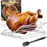 AGIgear Adjustable Chicken Roasting Rack,Non-Stick Roasting andCooling Rack | Stainless Steel Foldable Roasting Rack,V-Shaped Stand for Turkey Chicken Includes basting Brush (Silver)