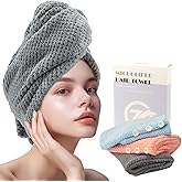 FREATECH 3-Pack Microfiber Hair Towel Wrap, Super Absorbent Hair Turban Soft and Anti-frizz, Fast Drying Microfibre Hair Towe