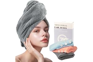 FREATECH 3-Pack Microfiber Hair Towel Wrap, Super Absorbent Hair Turban Soft and Anti-frizz, Fast Drying Microfibre Hair Towe
