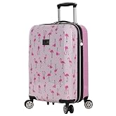 Betsey Johnson Designer 20 Inch Carry On - Expandable (ABS + PC) Hardside Luggage - Lightweight Durable Suitcase With 8-Rolling Spinner Wheels for Women (20in, Flamingo Strut)