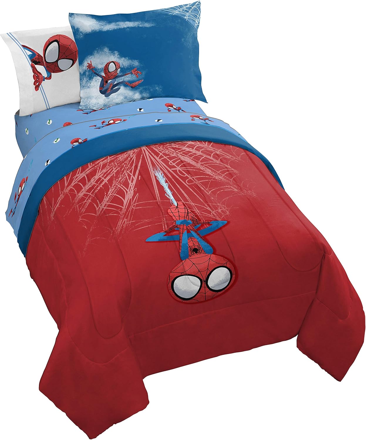 Jay Franco Marvel Spiderman Friendly Neighbor 5 Piece Twin Bed Set - Includes Comforter & Sheet Set Bedding Features Spiderman - Super Soft Microfiber - (Official Marvel Product)