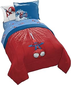 Jay Franco Marvel Spiderman Friendly Neighbor 5 Piece Twin Bed Set - Includes Comforter & Sheet Set Bedding Features Spiderman - Super Soft Microfiber - (Official Marvel Product)