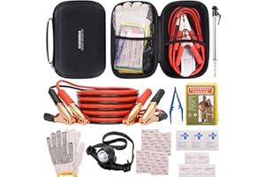 COOGEO Roadside Assistance Emergency Kit Car Safety Kit Multipurpose Bag Car Premium with Battery Jumper Cable Kit for Car, V