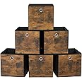 SONGMICS Storage Cubes, Set of 6 Storage Bins with Handles, Foldable Oxford Fabric and Non-Woven Fabric Storage Boxes, 10.2x10.2x11 Inches, Fit Cube Storage Unit, Rustic Brown URFB126B01