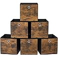 SONGMICS Storage Cubes, Set of 6 Storage Bins with Handles, Foldable Oxford Fabric and Non-Woven Fabric Storage Boxes, 10.2x1