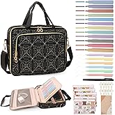 Bible Cover Case for Women Bible Study Kit with Highlighters Tabs, Large Bible Bag with Annotation Kit, Bible Carrying Case for Women with Shoulder Strap Church Bags with Journaling Kit (Black, Large)