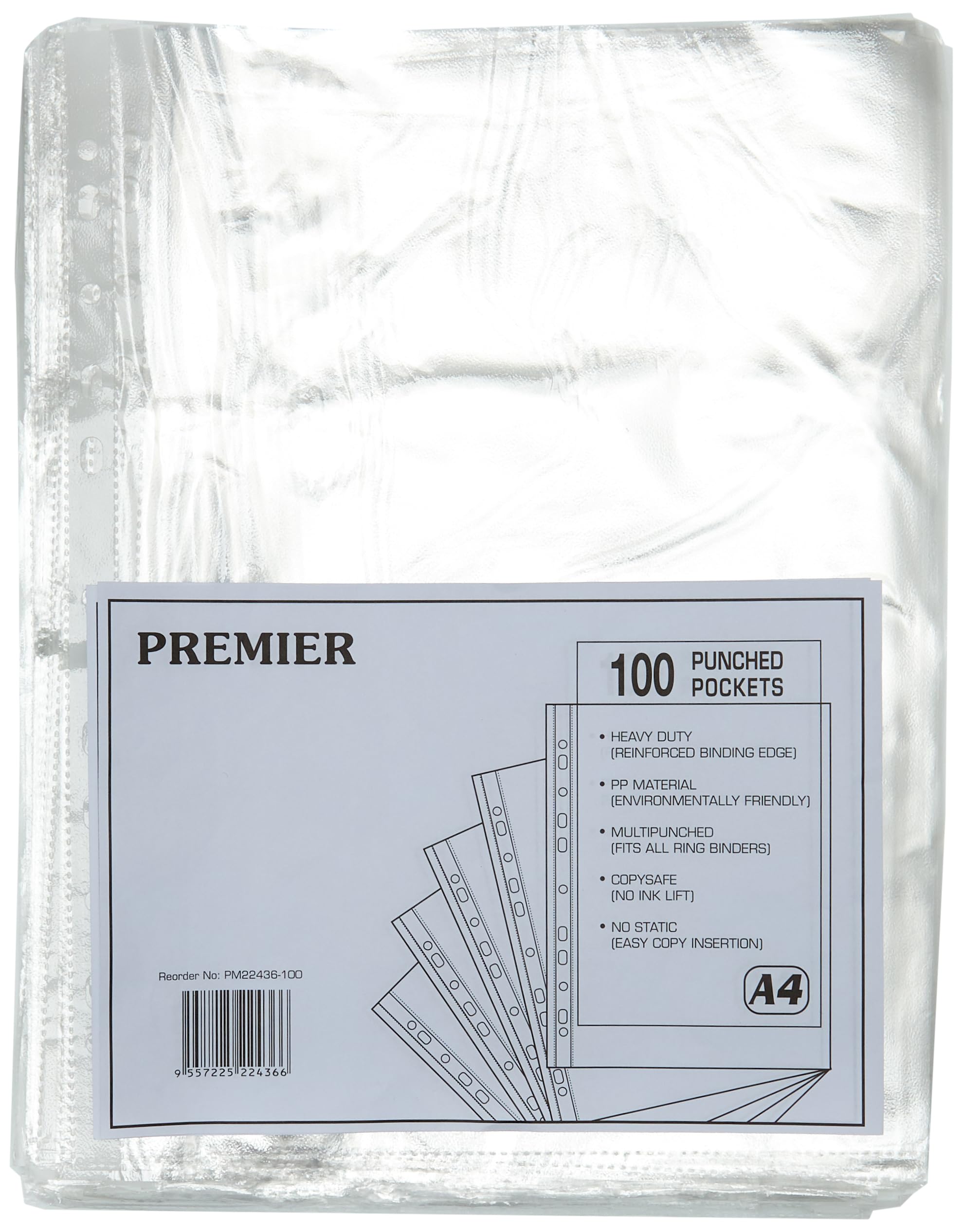 Whitebox A4 Punched Pocket - Clear, Pack of 100